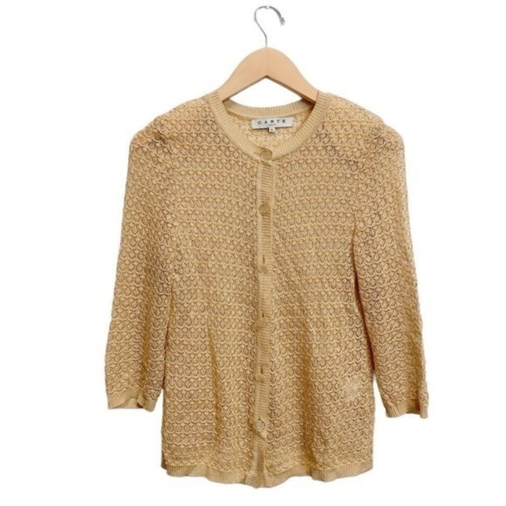 Carte Knit Yellow Shimmering See Through Button Down Top Down Sz 90